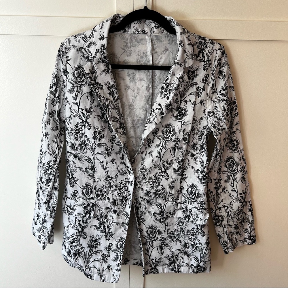 Joie Women’s 100% Linen Floral White Blazer One Button Size Small